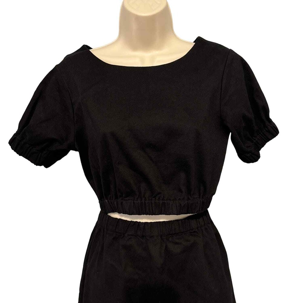 Line and Dot Black Two Piece Set‎ Crop Top and Midi Skirt Small LD4378B - Picture 4 of 15